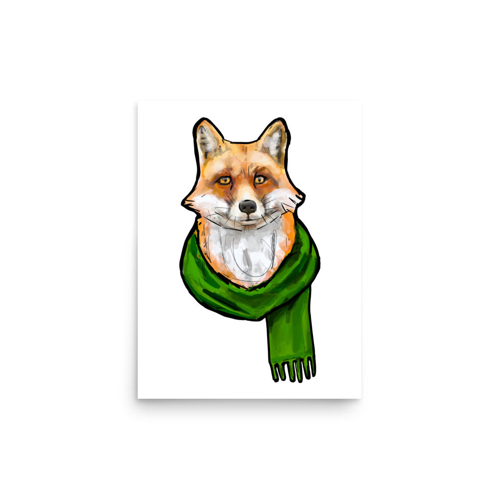 Red Fox With Green Scarf Wildlife Illustration