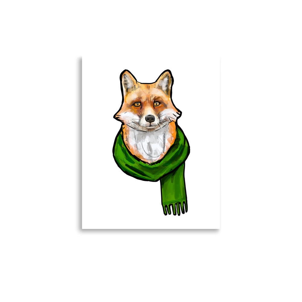 Red Fox With Green Scarf Wildlife Illustration