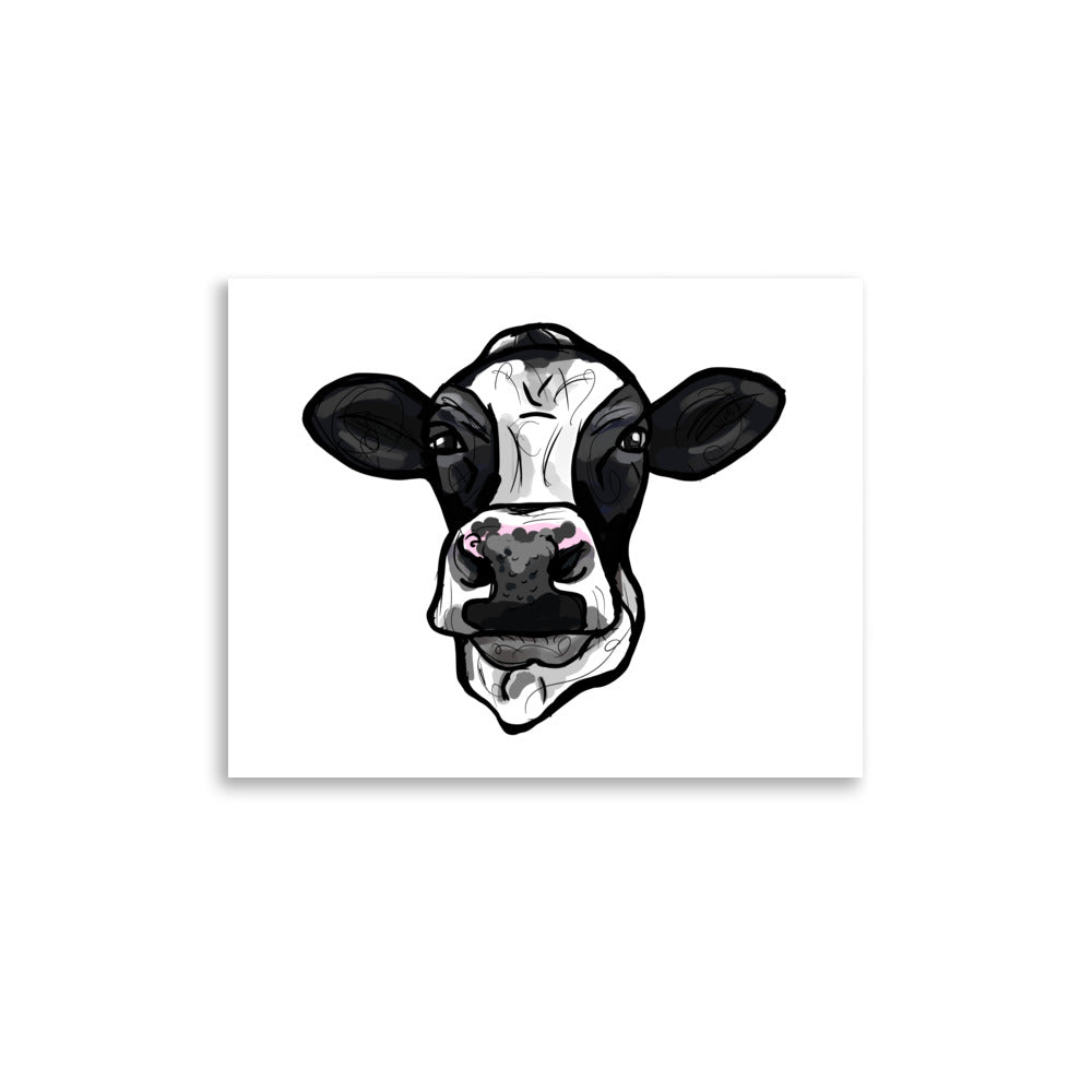 Dairy Milk Cow Farm Animal Illustration. Black and White