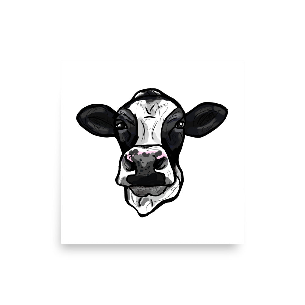 Dairy Milk Cow Farm Animal Illustration. Black and White