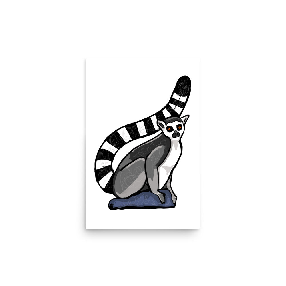 Ring-tailed Lemur Wildlife Illustration Print