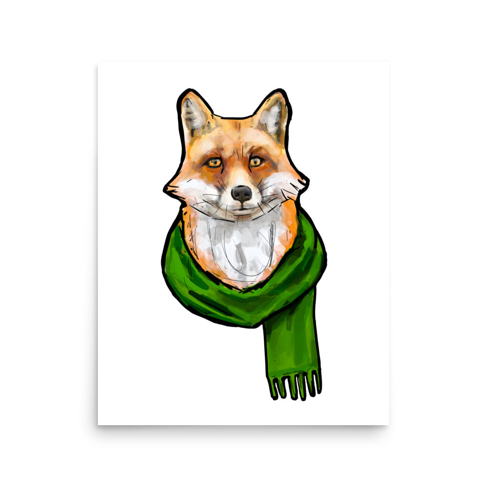 Red Fox With Green Scarf Wildlife Illustration